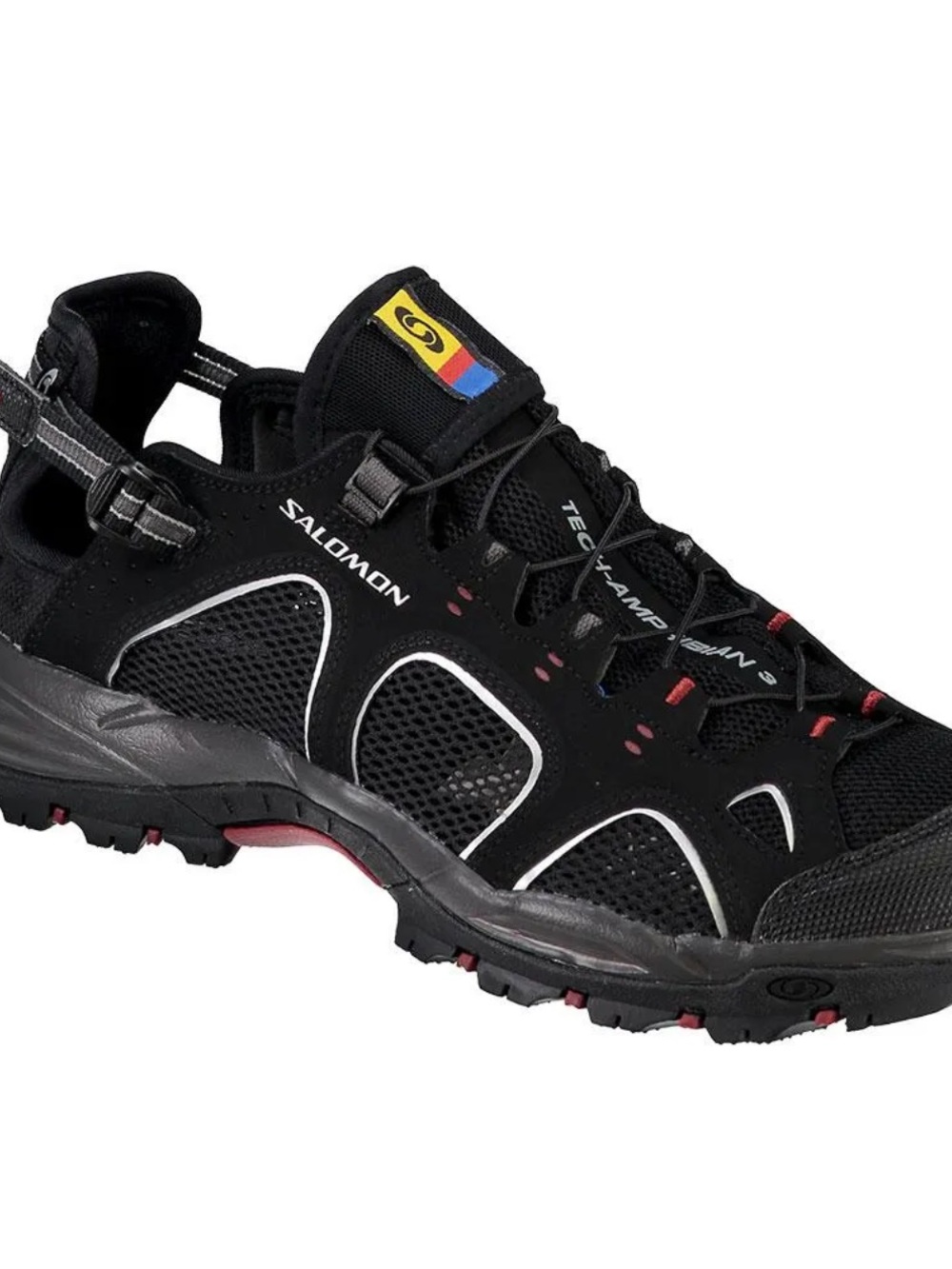 Salomon Techamphibian 3  men size 10 Black Sandal with Red and Yellow Detail